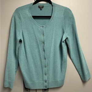Talbots Women’s Petite XL Pure Cashmere Button Down Sweater Cardigan Green